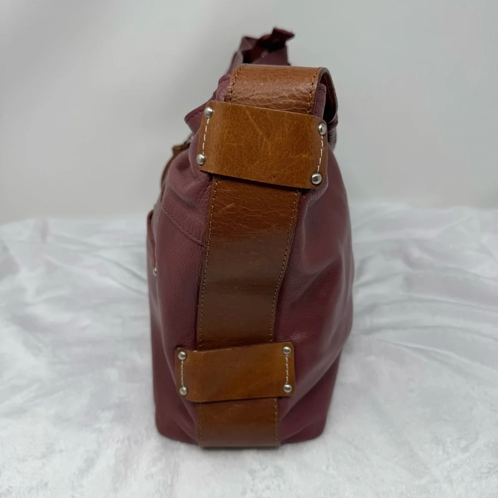 Nino Bossi Burgundy Leather Hobo Shoulder Bag‎ Braided Strap zip Closure